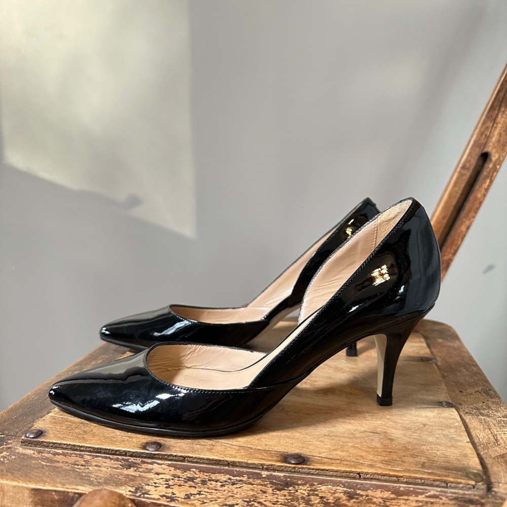 J Crew patent D'Orsay leather pumps